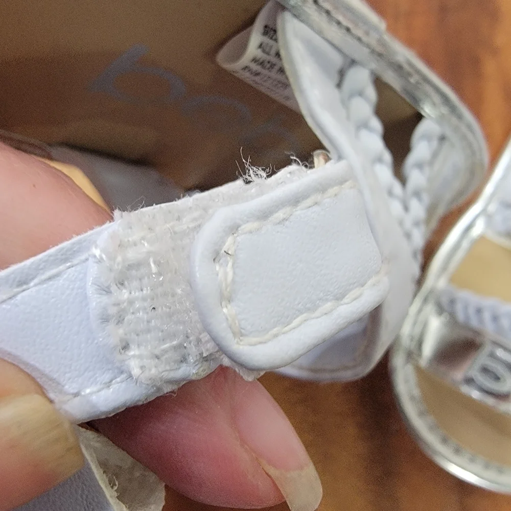 Bebe Silver and White Sandals Toddler Size 2 Braided With Ankle Strap
